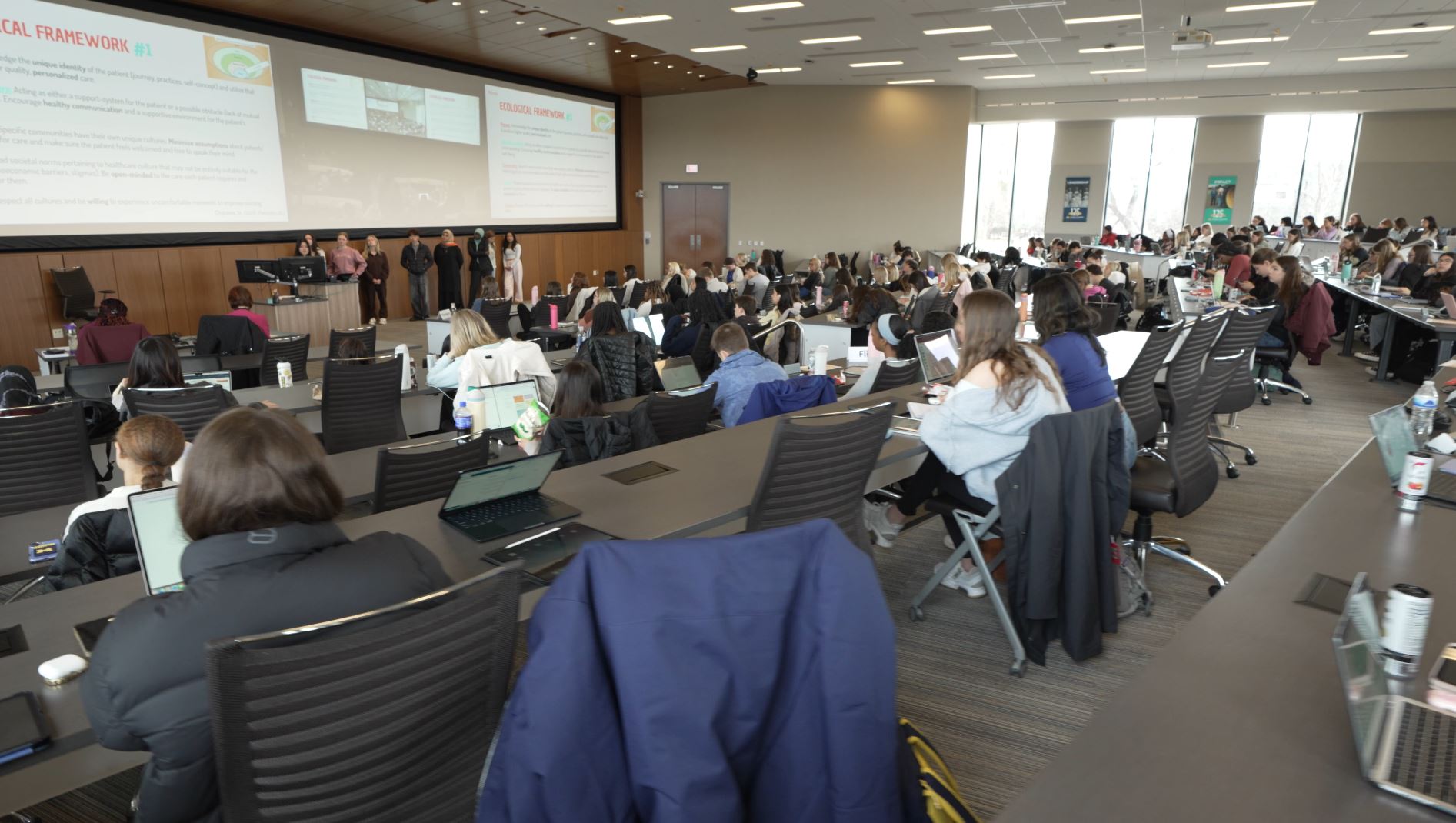 back of a lecture hall of nursing students